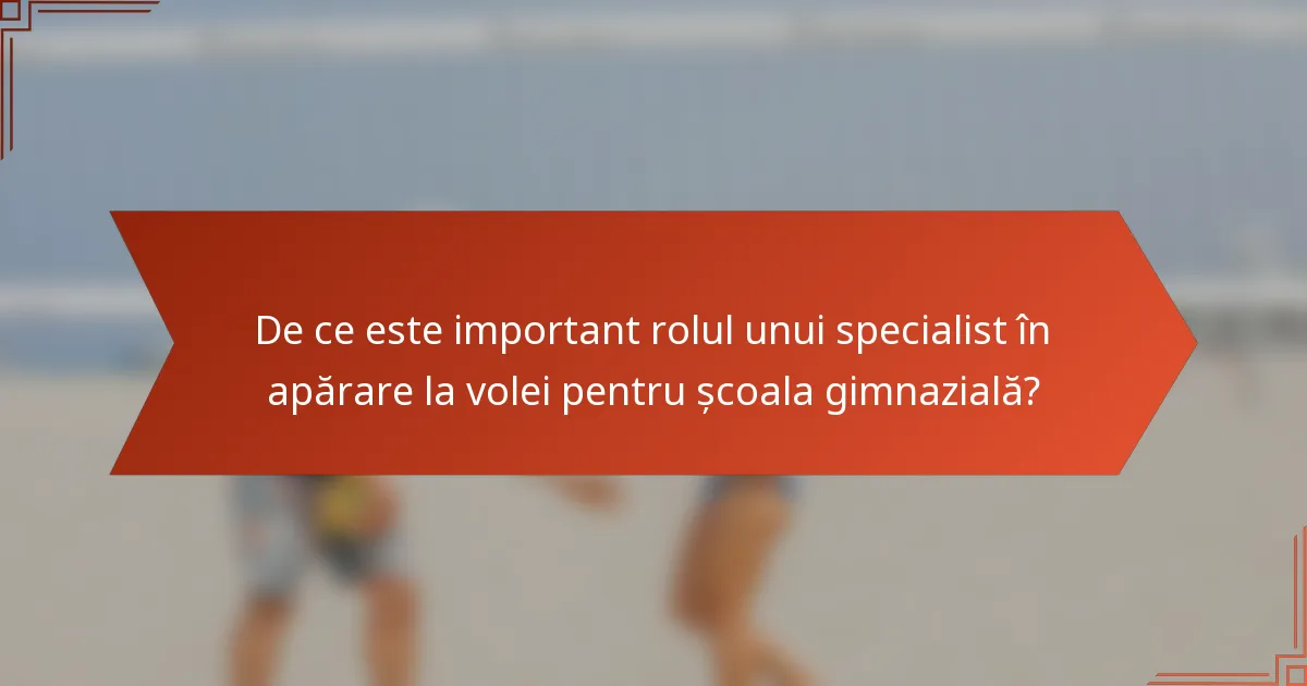 De ce este important rolul unui specialist în apărare la volei pentru școala gimnazială?